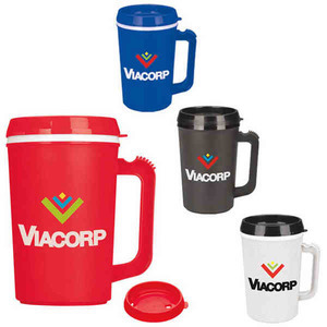 22oz. Dual Wall Insulated with Drink Through Lid Travel Mugs, Custom Printed With Your Logo!