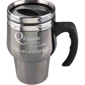 Black Chrome Stainless Steel Spill Resistant Travel Mugs, Custom Designed With Your Logo!
