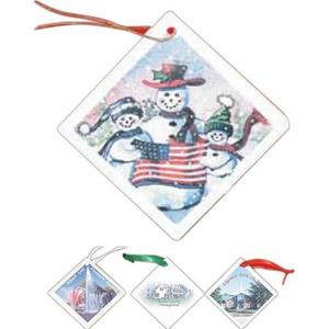 Diamond Shaped Porcelain Ornaments, Customized With Your Logo!