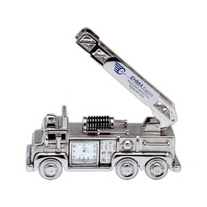 Firetruck Shaped Silver Metal Clocks, Custom Printed With Your Logo!