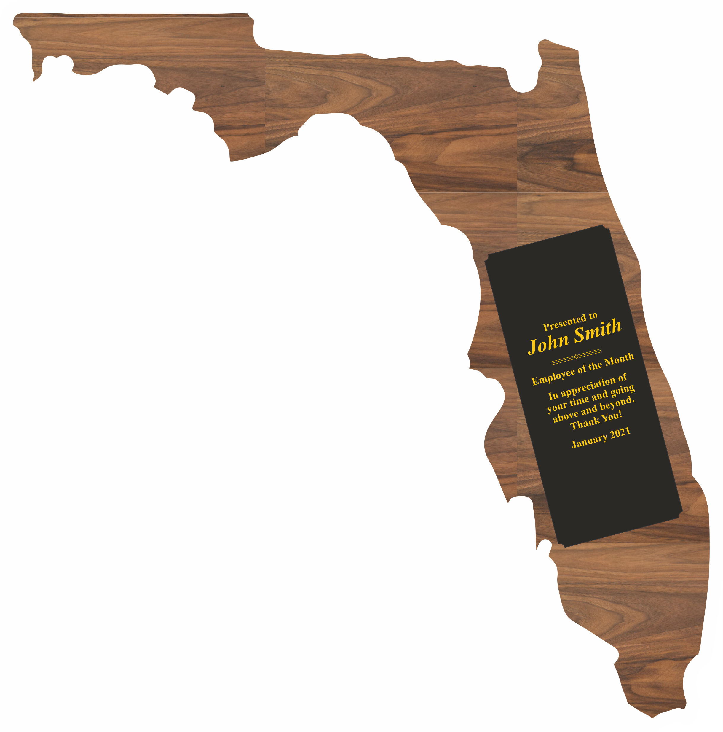 Florida State Shaped Plaques, Custom Engraved With Your Logo!
