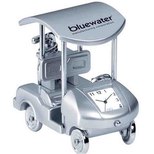 Golf Cart Shaped Silver Metal Clocks, Custom Printed With Your Logo!
