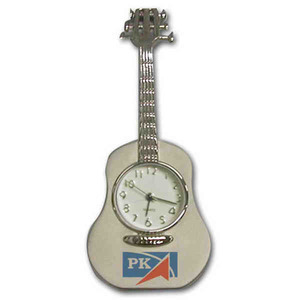 Guitar Shaped Silver Metal Clocks, Custom Printed With Your Logo!