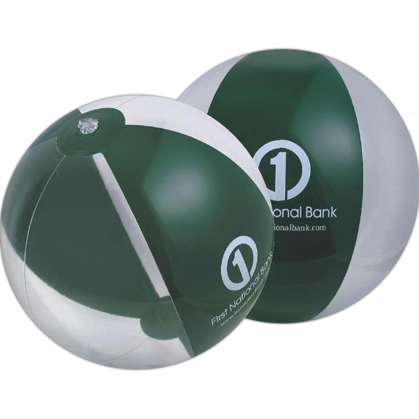 Forest Green and Clear Alternating Color Translucent Beach Balls, Personalized With Your Logo!