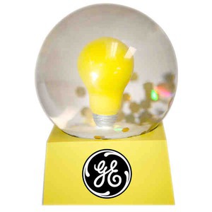 Light Bulb Shaped Stock Snow Globes, Custom Printed With Your Logo!
