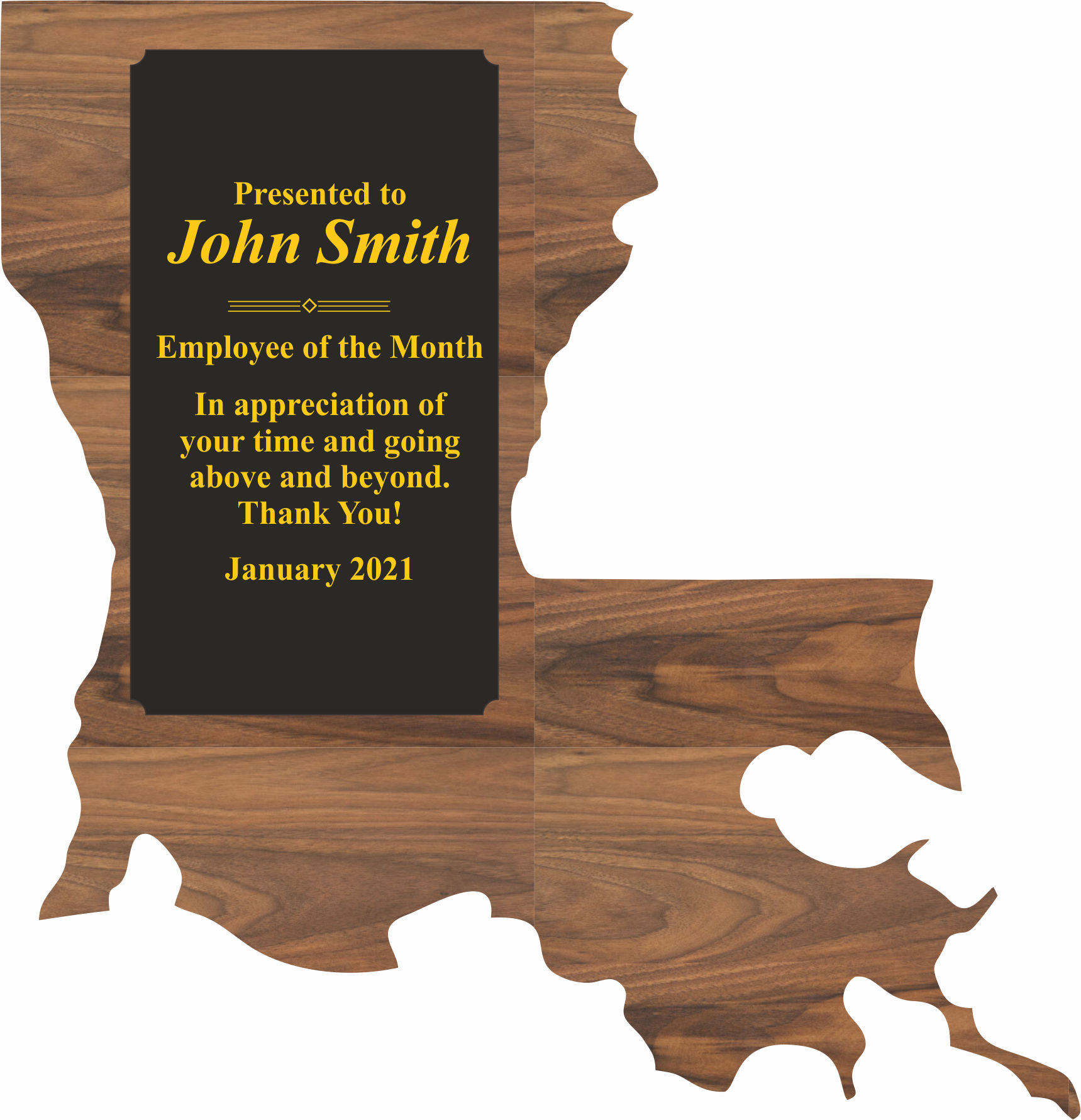 Louisiana State Shaped Plaques, Custom Engraved With Your Logo!
