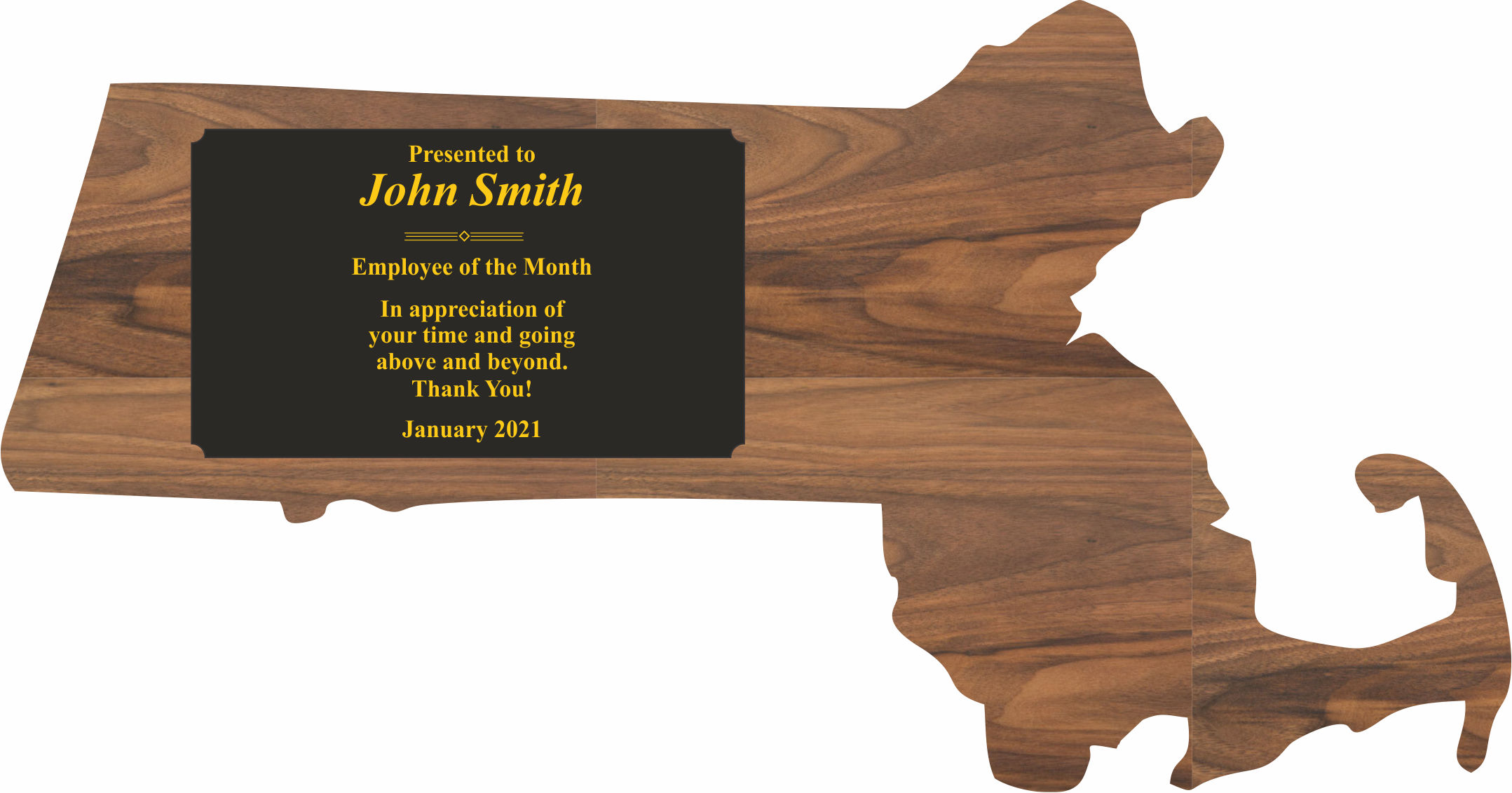 Massachusetts State Shaped Plaques, Custom Engraved With Your Logo!