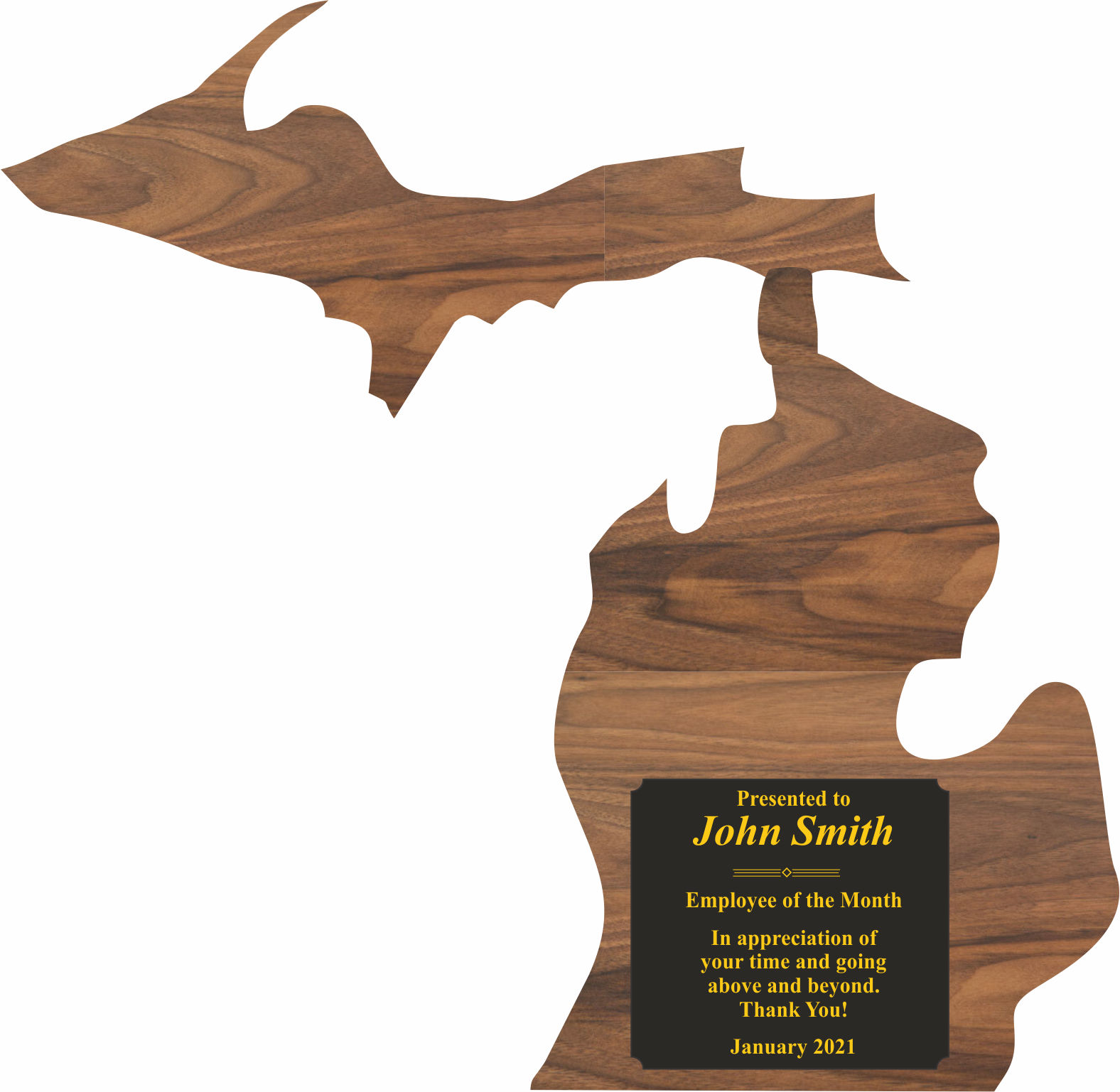 Michigan State Shaped Plaques, Custom Engraved With Your Logo!