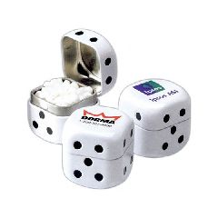 Candy Mint Filled Dice Shaped Tins, Custom Printed With Your Logo!