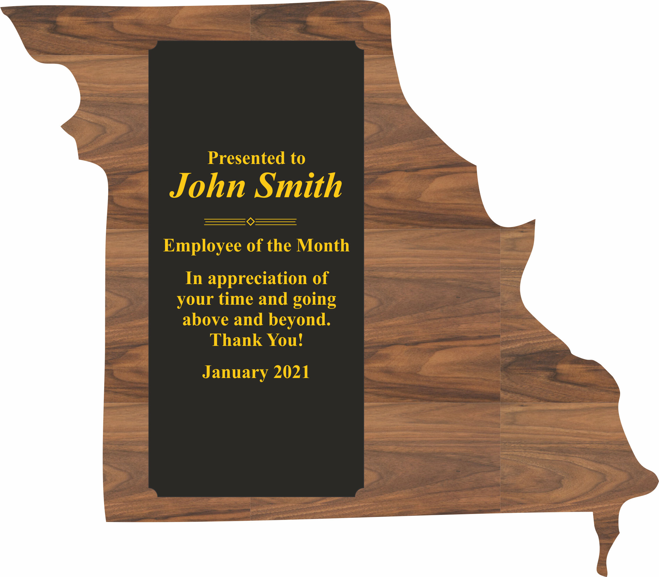 Missouri State Shaped Plaques, Custom Engraved With Your Logo!
