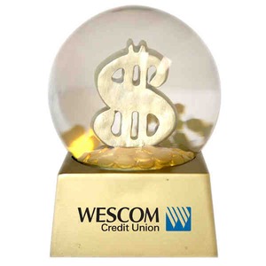 Money Symbol Stock Shaped Snow Globes, Custom Decorated With Your Logo!