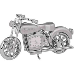 Motorcycle Shaped Silver Metal Clocks, Custom Printed With Your Logo!