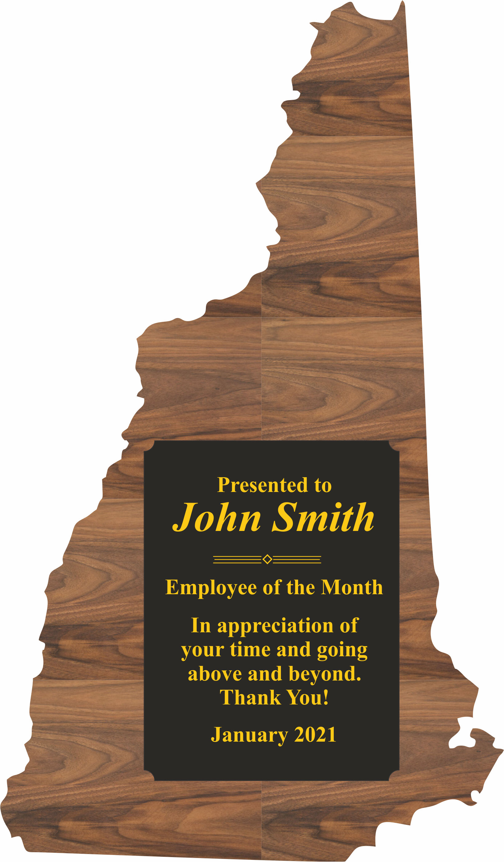 New Hampshire State Shaped Plaques, Custom Engraved With Your Logo!