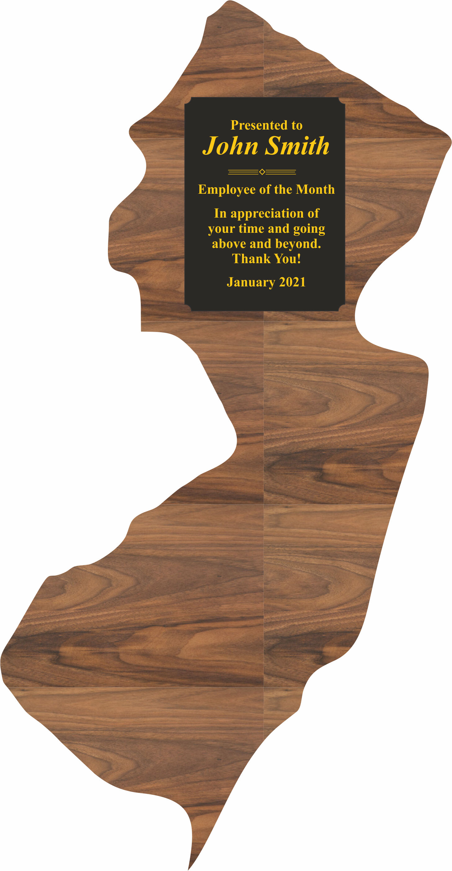 New Jersey State Shaped Plaques, Custom Engraved With Your Logo!
