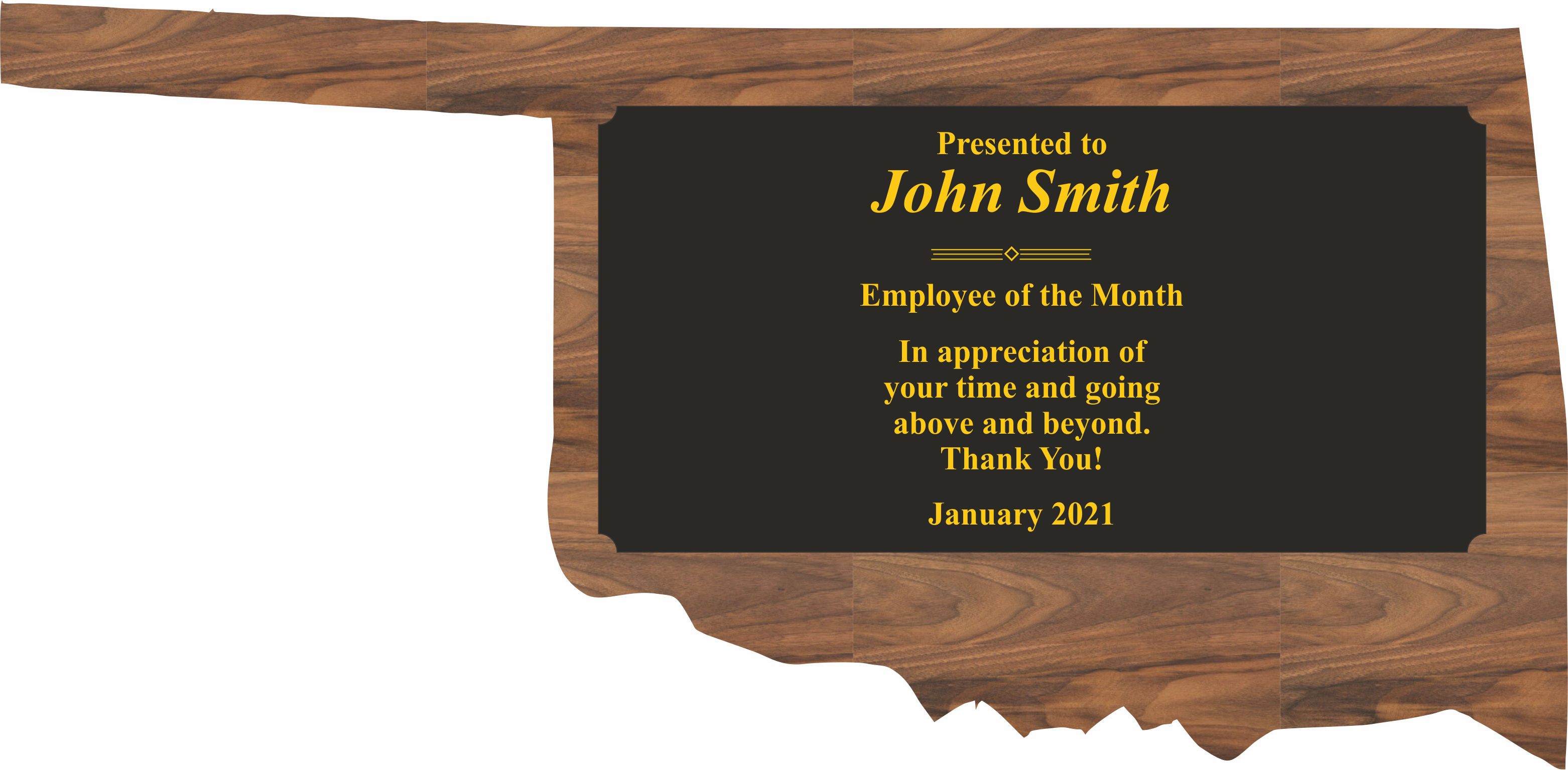 Oklahoma State Shaped Plaques, Custom Engraved With Your Logo!