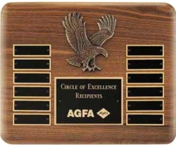 Genuine Walnut Perpetual Plaque With Eagle, Custom Decorated With Your Logo!