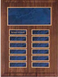 Custom Printed Walnut Perpetual Plaques With Sapphire Marble Plates
