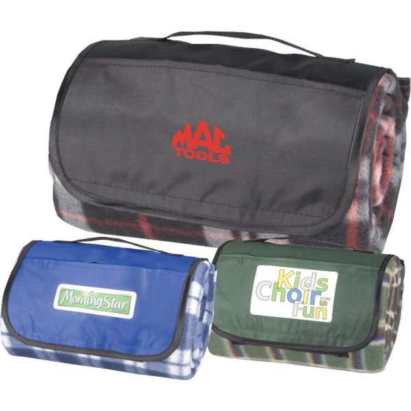 Canadian Manufactured Plaid Picnic Blankets, Custom Imprinted With Your Logo!