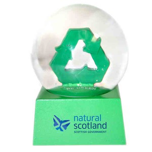 Recycle Symbol Shaped Stock Snow Globes, Custom Printed With Your Logo!