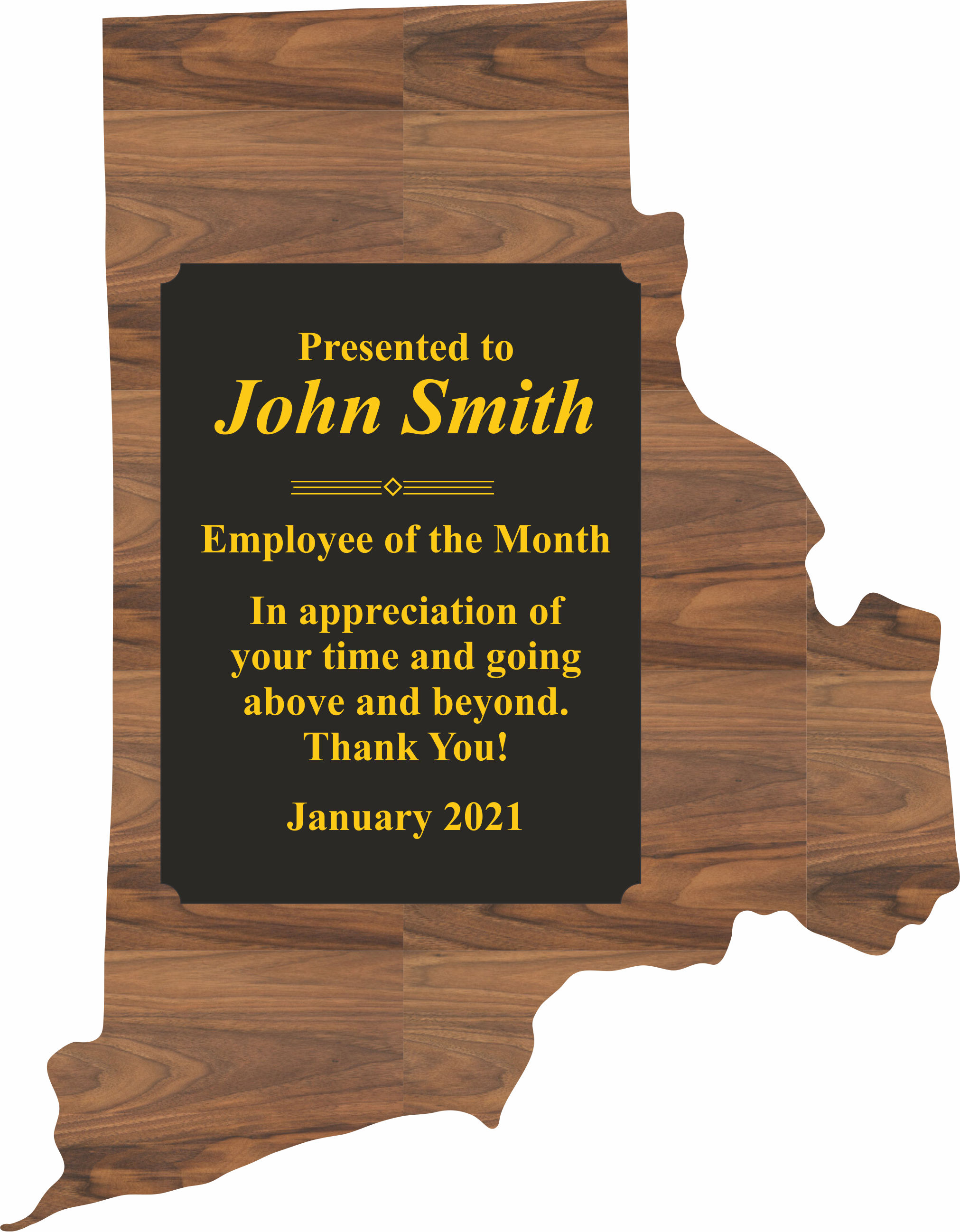 Rhode Island State Shaped Plaques, Custom Engraved With Your Logo!