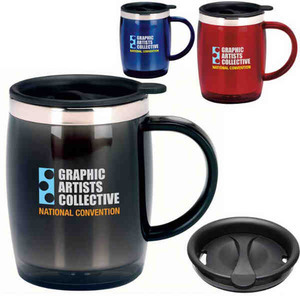 Rubberized Handle Desk Mug Travel Mugs, Custom Imprinted With Your Logo!