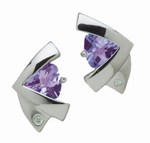 Safety, Recognition and Incentive Program Sterling Silver 6mm Trillion Amethyst Diamond Stud Earrings!