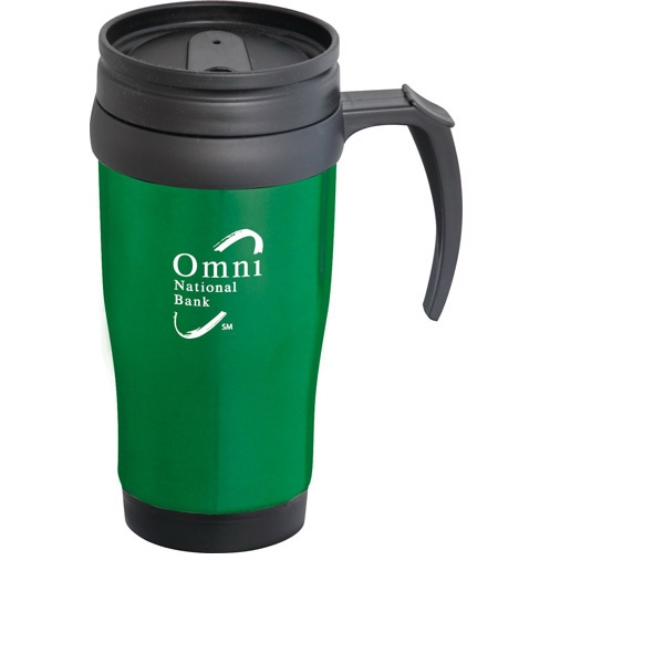 Stainless Steel with Handle and Plastic Liner Travel Mugs, Custom Imprinted With Your Logo!