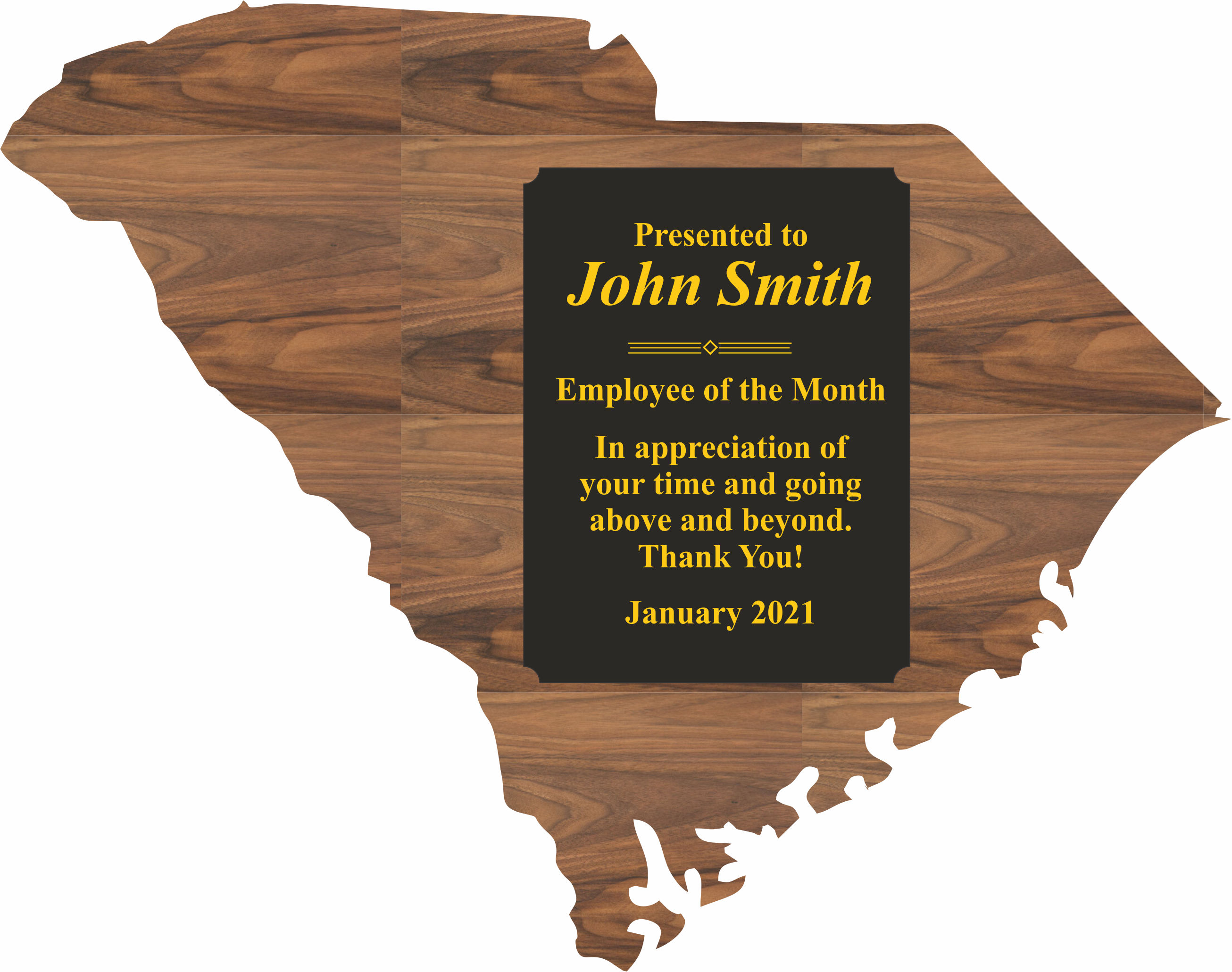 South Carolina State Shaped Plaques, Custom Engraved With Your Logo!