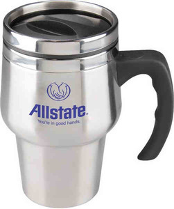 Stainless Steel Dual Wall Rubberized Handle Travel Mugs, Customized With Your Logo!