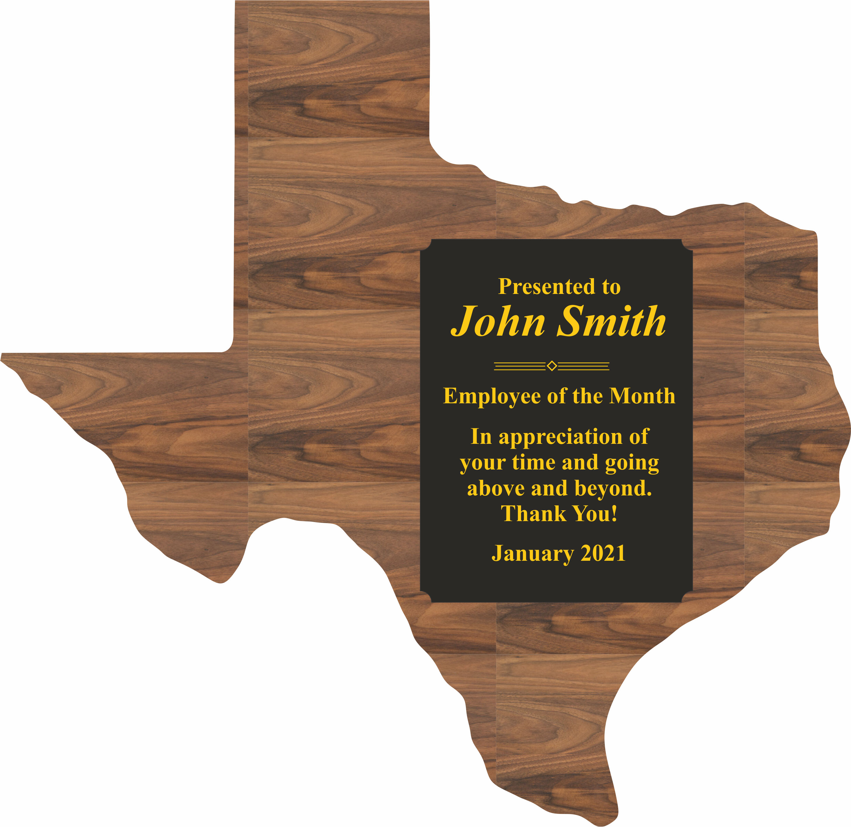 Texas State Shaped Plaques, Custom Engraved With Your Logo!