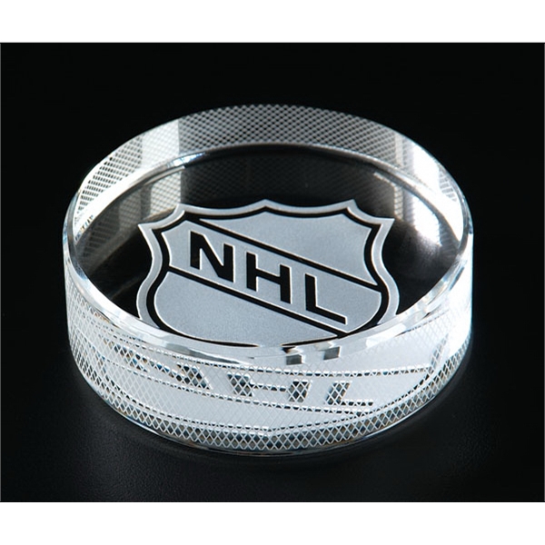 Glass Hockey Puck Paperweights, Custom Printed With Your Logo!