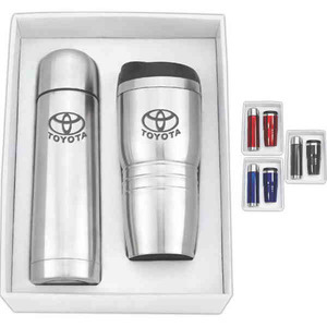Thermos and Travel Mug Tumbler Combination Sets, Custom Printed With Your Logo!