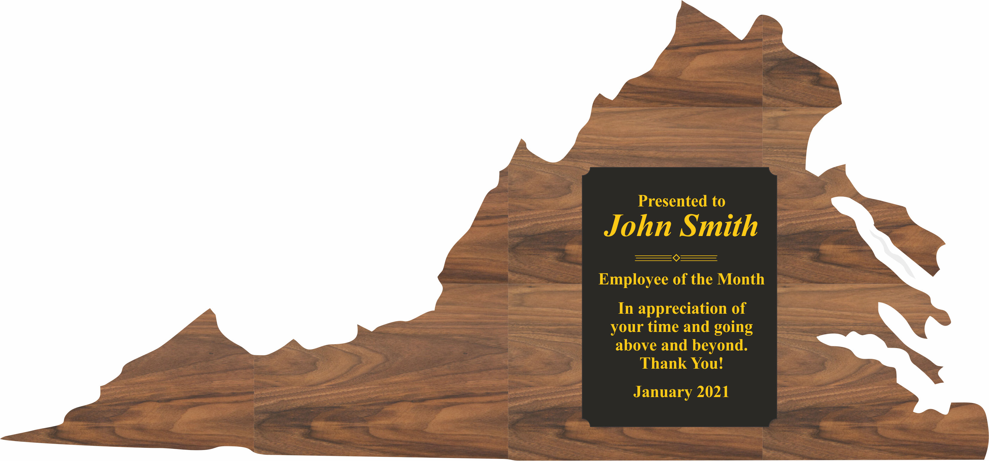 Virginia State Shaped Plaques, Custom Engraved With Your Logo!