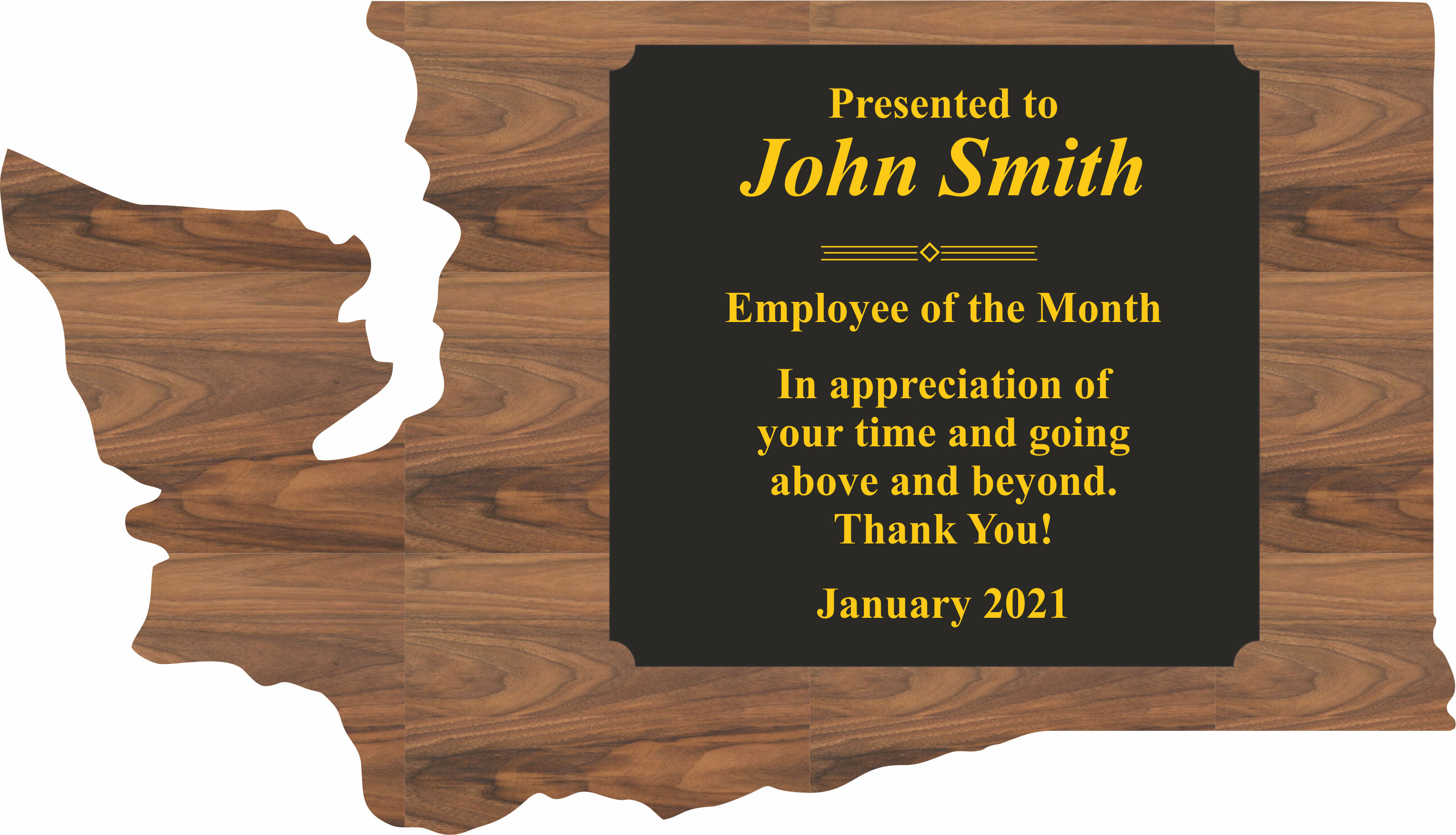 Washington State Shaped Plaques, Custom Engraved With Your Logo!