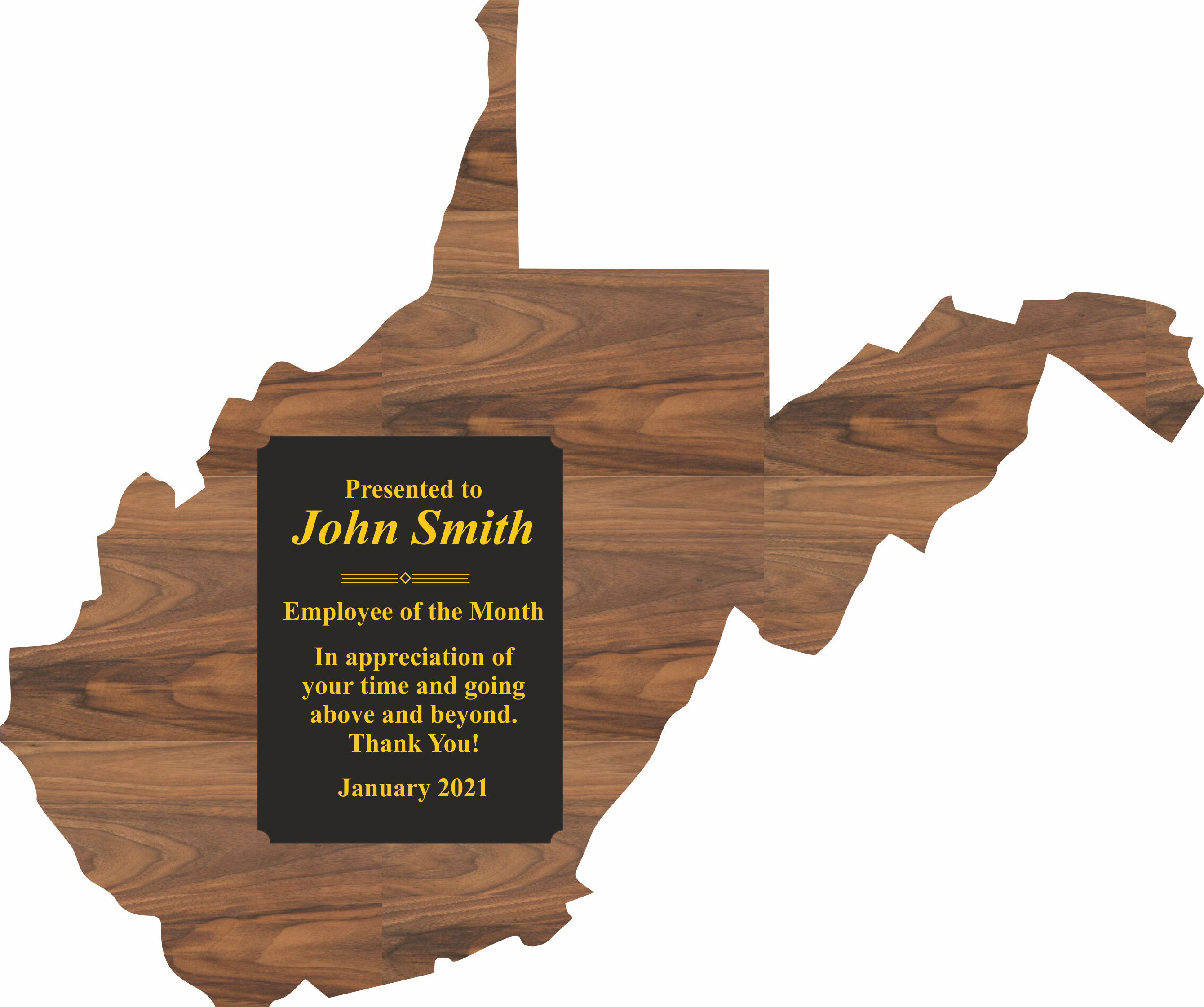 West Virginia State Shaped Plaques, Custom Engraved With Your Logo!