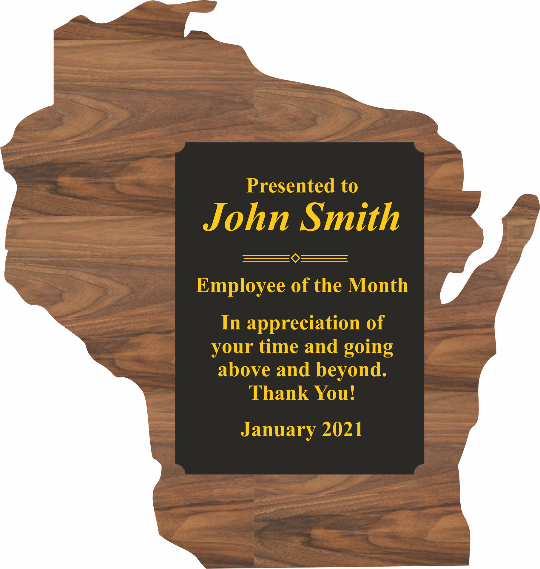 Wisconsin State Shaped Plaques, Custom Engraved With Your Logo!
