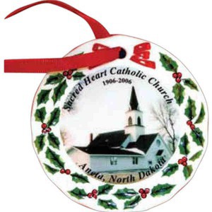 Wreath Shaped Porcelain Ornaments, Custom Decorated With Your Logo!