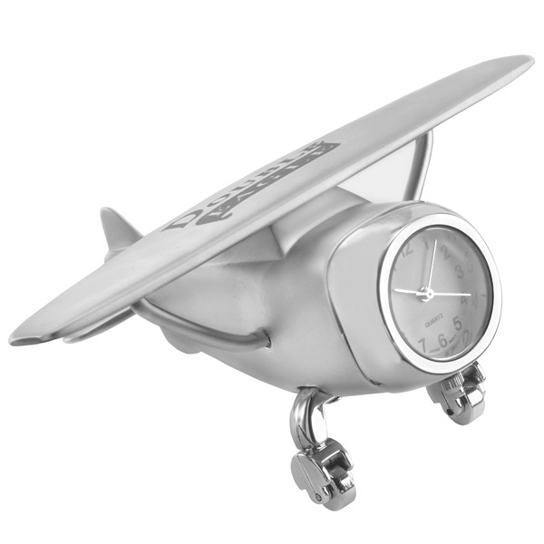 Airplane Shaped Silver Metal Clocks, Custom Printed With Your Logo!